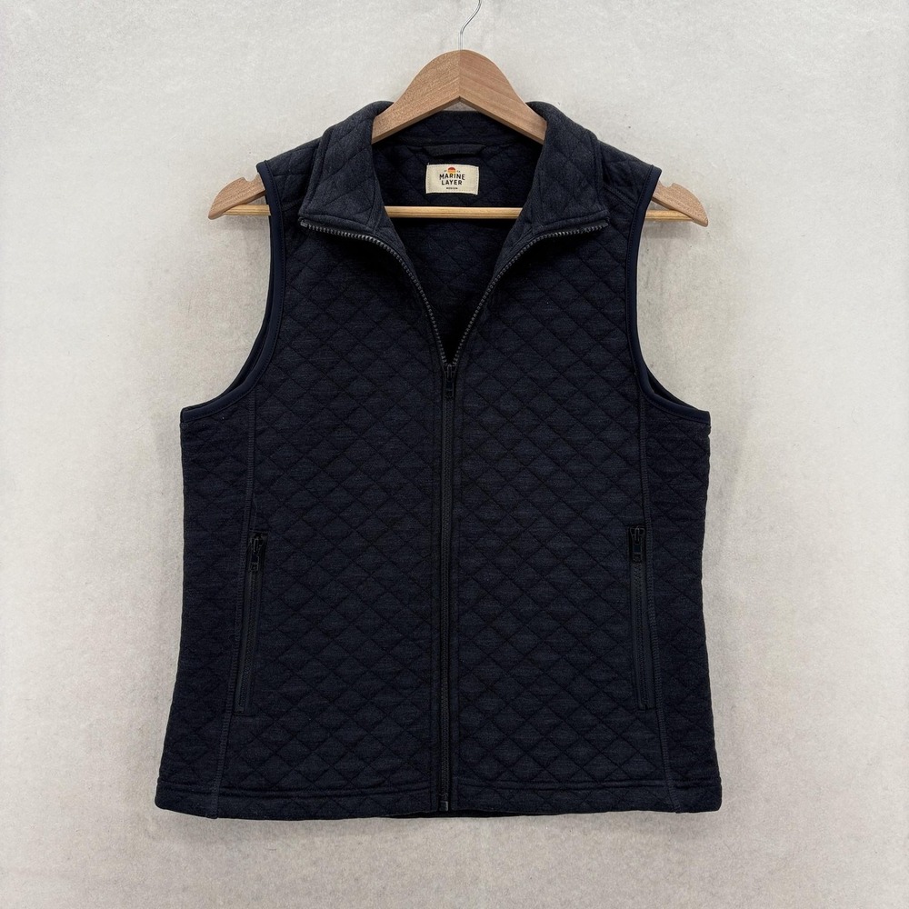 Marine Layer Corbet Quilted Full Zip Vest Womens Medium Blue Knit Preppy Travel